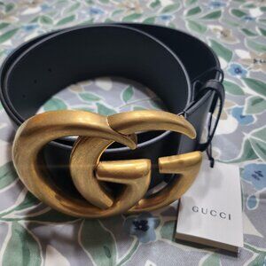 Authentic Gucci GG Marmont Extra Wide Leather Black Belt Size 100
